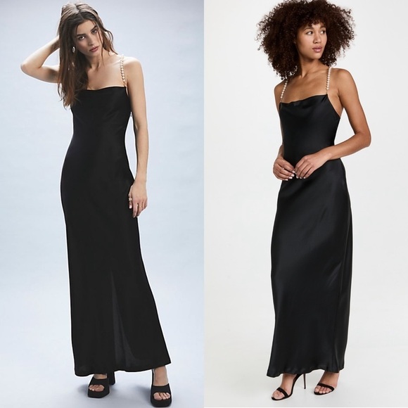 NWT RETROFETE Satin Pearl Halter Strap Sleeveless Draped Open Back Maxi Dress XS - Picture 1 of 10